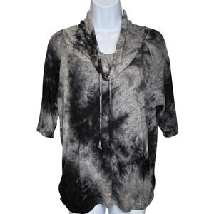 Coin 1804 Tie Dye Cowl Neck Dolman Sleeve Top Womens Sz S Gray Black Indie Boho